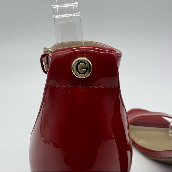 G by Guess Red Block Heel Sandals Size 9 Peep Toe Ankle Strap Patent - Picture 5 of 13